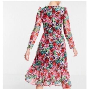 Little Mistress Size 8 Floral Lace Midi Dress Longsleeve Lined Whimsy Cottagcore